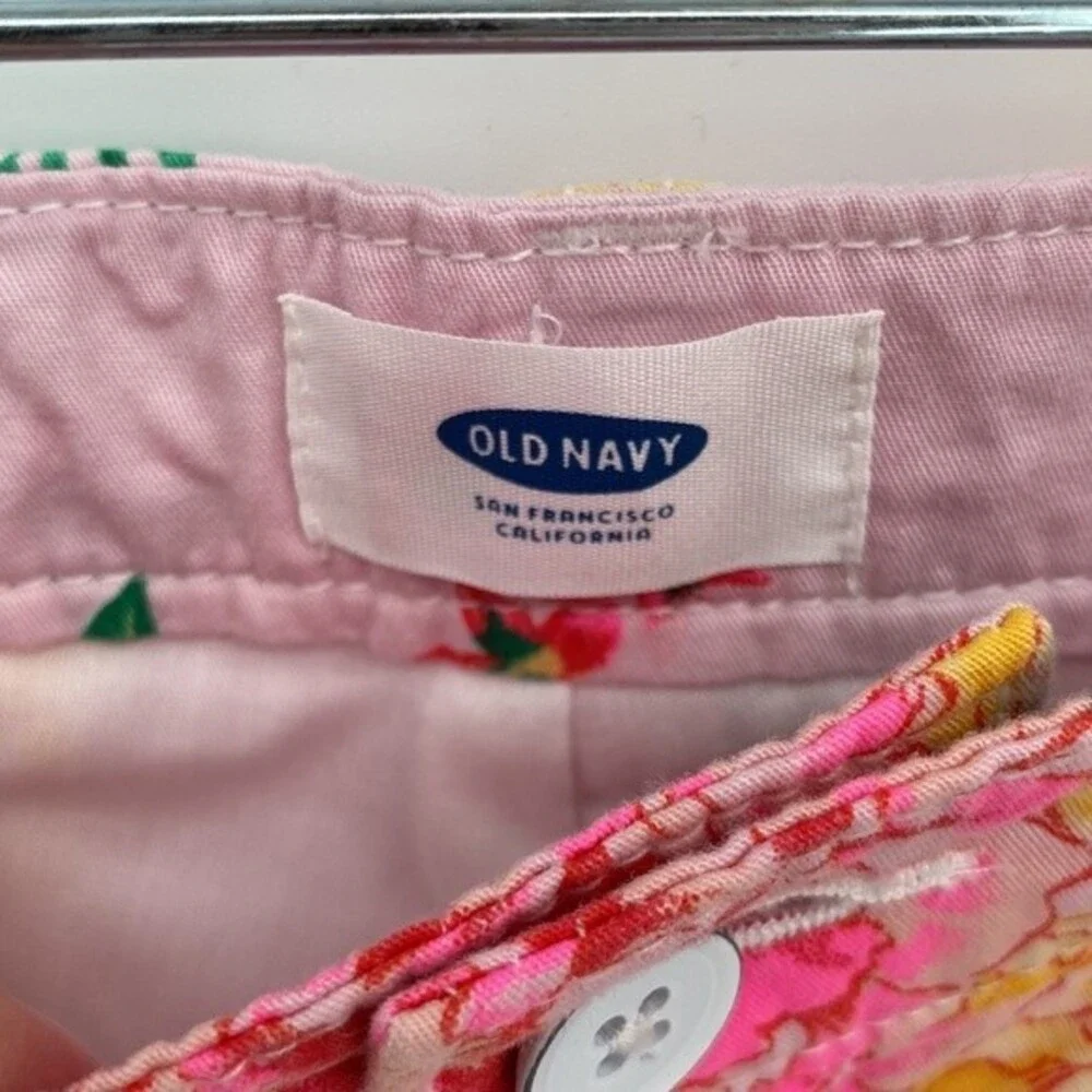 Old Navy Printed Chino Pink Green Floral Adjustable Waist Shorts Girls 16